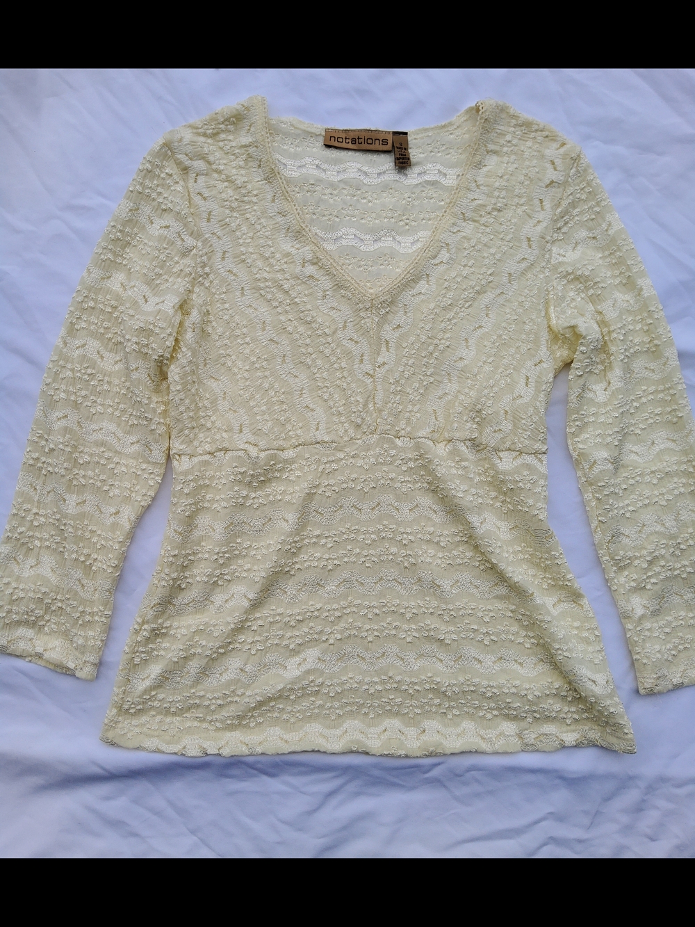 Y2K Notations Fairycore Cottagecore Boho Cream Lace V-Neck Long Sleeve Top